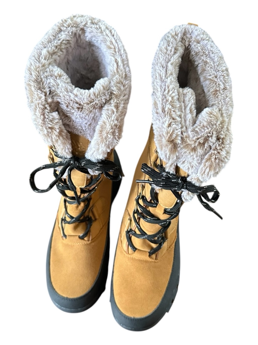 All In Motion Tan Faux-Fur Lace-Up Winter Boots (Size 8)
